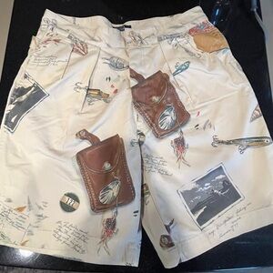 Vintage Polo by Ralph Lauren Men’s Cream Printed Shorts Made in USA RARE fishing